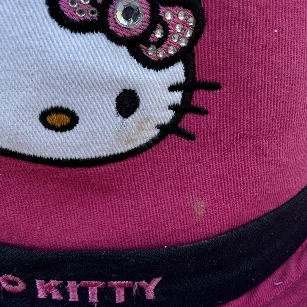 Size M/L - Girls Hat Applique Hello Kitty Fedora Sequin Band Felt Hot Pink‎